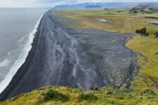 View of the black beach west of the Dyrhólaey peninsula
