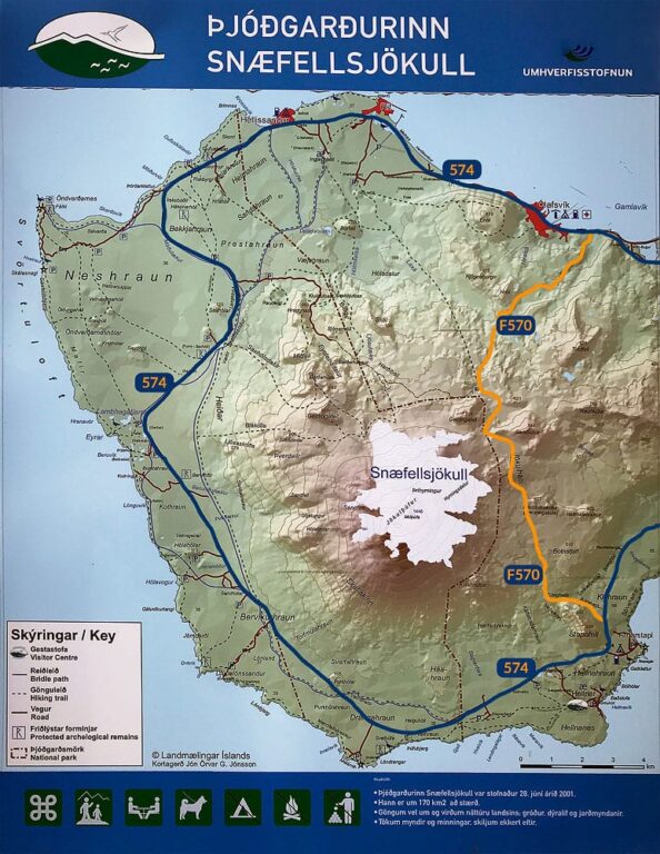 map of Snaefelsjokull area