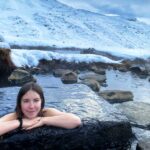 girl in winter in hot spring