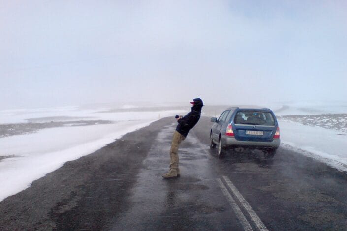 Strong wind on a road in Iceland