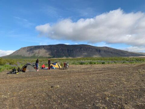 cyclists camping in the wild in Iceland