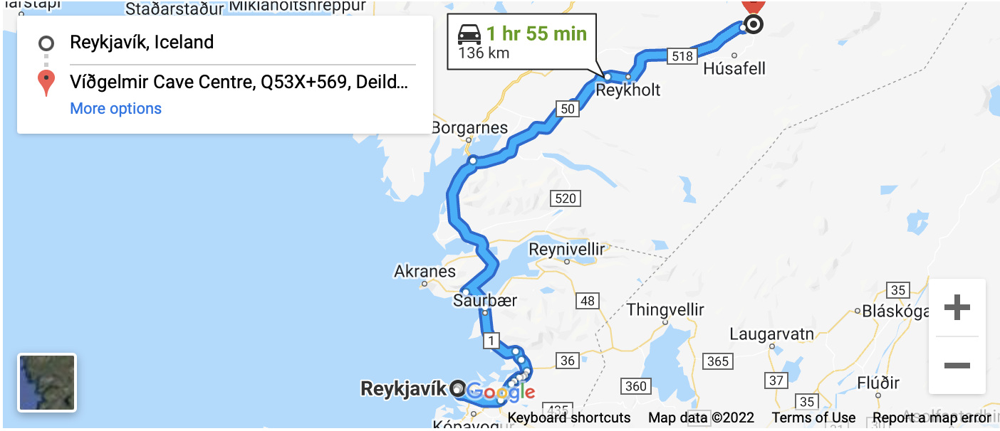 Vidgelmir cave access map