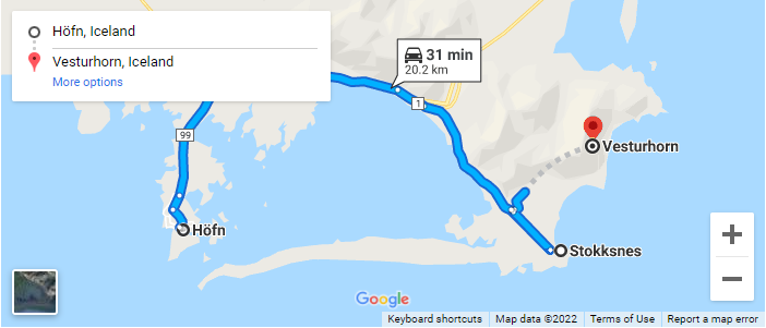 Stokksnes driving map