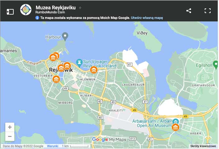 Mapa: Najciekawsze muzea w Reykjaviku