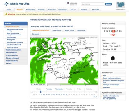 Aurora forecast on vedur.is