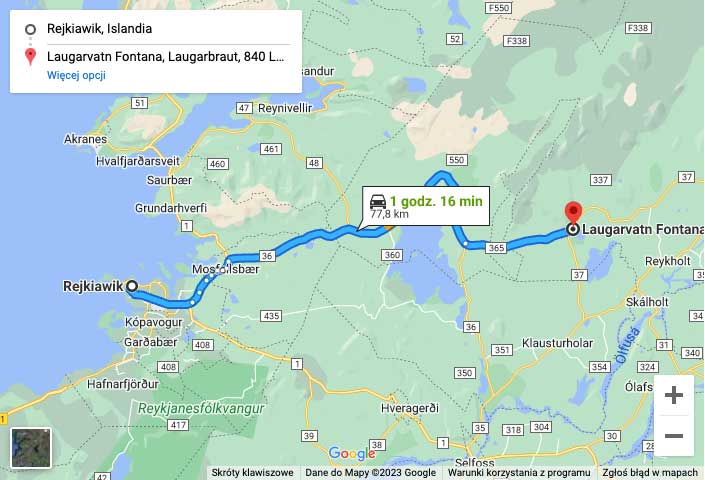 Map: directions to Laugarvatn Fontana