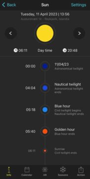 Sunset hours in April in Iceland