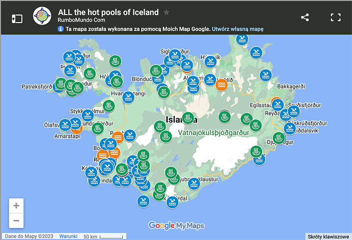 Map of all hot springs in Iceland