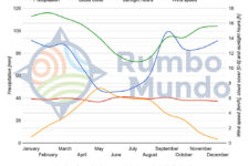 Chart for precipitation and wind speed in Reykjavik, Iceland