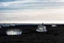 ice on black beach