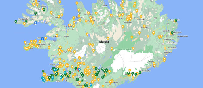 map of Iceland with many POIs