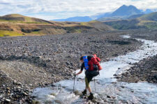 crossing a creek on laugavegur trail