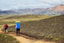 two backpackers walking the laugavegur trail