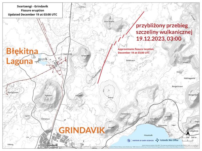 mapa szczeliny erupcyjnej Sundhnukagigar 2023