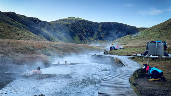 The stream and changing places in upper Reykjadalur valley