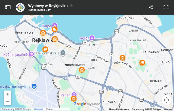 Mapa: wystawy w Reykjaviku